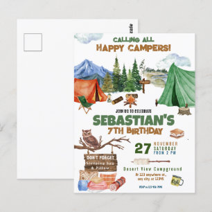 Camping Birthday Party Moderne Kinder Postkarte