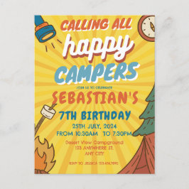Camping Birthday Party Moderne Kinder Postkarte