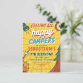 Camping Birthday Party Moderne Kinder Postkarte (Stehend Vorderseite)