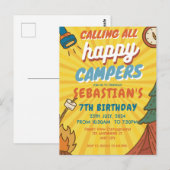 Camping Birthday Party Moderne Kinder Postkarte (Vorne/Hinten)