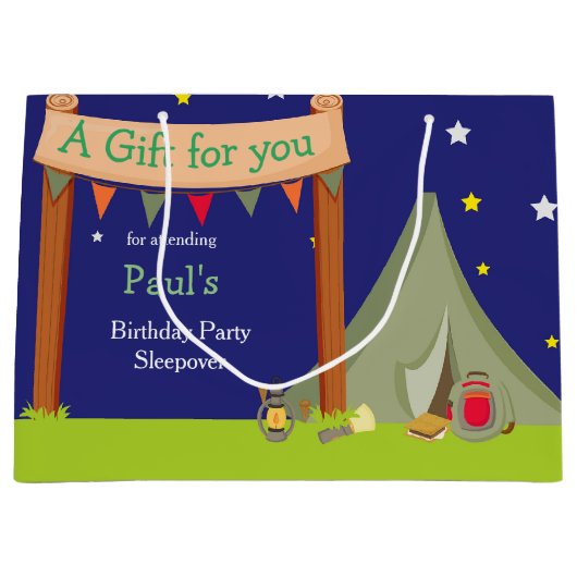 Camping Birthday Party Sleepover Khaki Green Große Geschenktüte (Vorderseite)