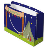 Camping Birthday Party Sleepover Khaki Green Große Geschenktüte (Rückseite Schrägansicht)