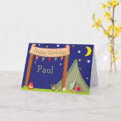 Camping Birthday Party Sleepover Khaki Green Karte (Gelbe Blume)