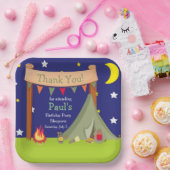 Camping Birthday Party Sleepover Khaki Green Pappteller (Party)