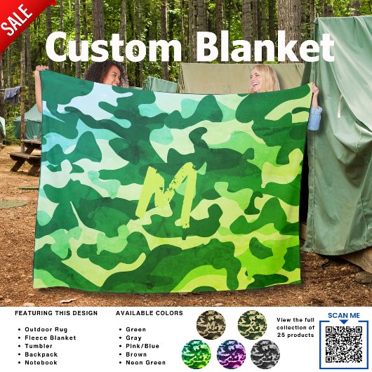 Camping Blanket Camouflage Hinzufügen Initial Kids Fleecedecke