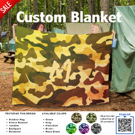 Camping Blanket Camouflage Hinzufügen Initial Kids Fleecedecke