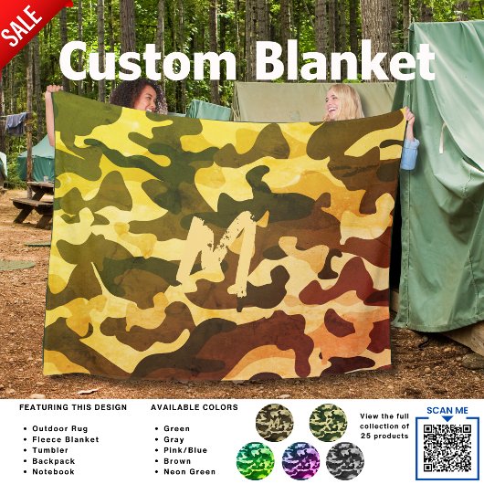Camping Blanket Camouflage Hinzufügen Initial Kids Fleecedecke