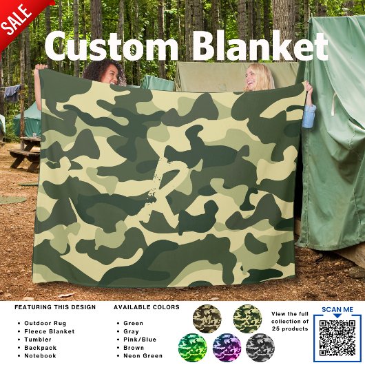 Camping Blanket Camouflage Hinzufügen Initial Kids Fleecedecke