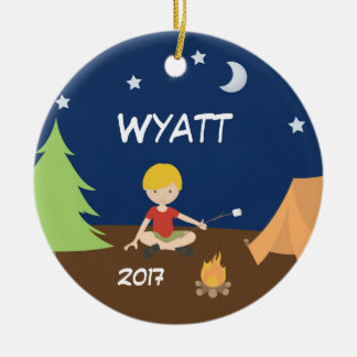 Camping Boy Camper Night Sky Tent Ornament Blonde