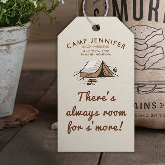 Camping Camp Earthy Bachelorette Smore Geschenktaf Geschenkanhänger