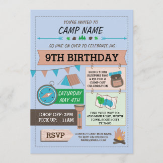 CAMPING Camp Out BUG GEBURTSTAG Jungs laden ein Einladung
