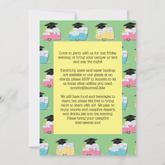Camping Camper Graduation Party Einladung (Rückseite)