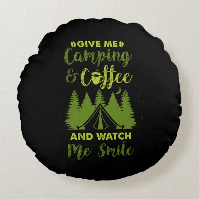 Camping Camper Kaffeegenuss Rundes Kissen (Vorderseite)