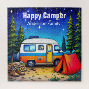 Camping Campervan Blue Green Puzzle