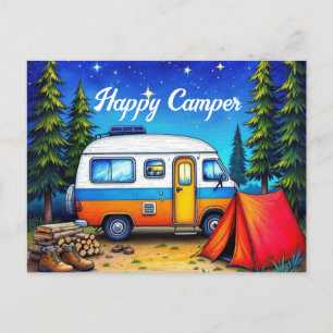Camping Campervan Watercolor Natur Feiertagspostkarte