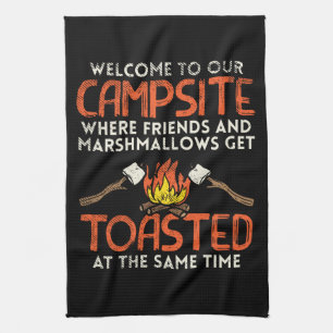 Camping Campfire und Marshmallows Geschirrtuch