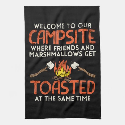 Camping Campfire und Marshmallows Geschirrtuch (Vertikal)