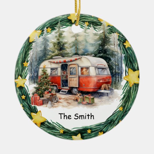 Camping Christmas Van für den Camper Keramik Ornament (Vorne)
