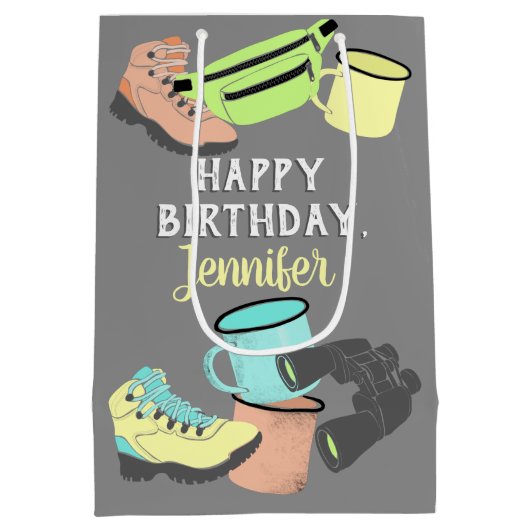 Camping Collage Personalisiert Mittlere Geschenktüte (Rückseite)