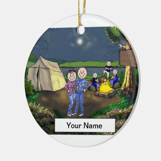 Camping Couple, Drei Kinder Keramikornament (Links)