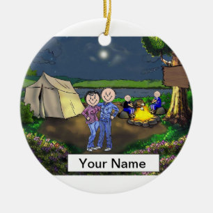 Camping Couple, Two Children Keramik Ornament