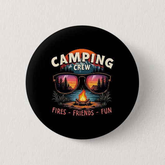 Camping-Crew zündet Freunde lustigen Urlaub Sommer Button (Vorderseite)