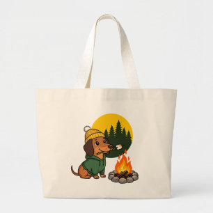 Camping Dachshund röstet Marshmallow Jumbo Stoffbeutel