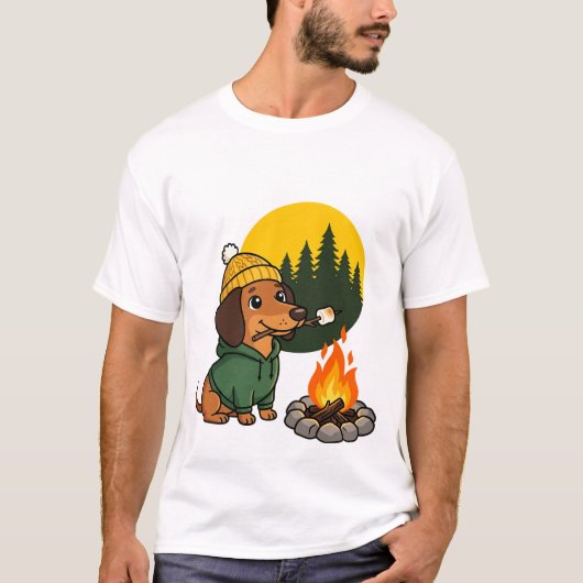 Camping-Dachshund röstet Marshmallow T-Shirt (Vorderseite)