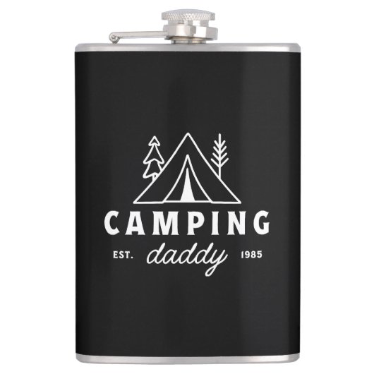 Camping dad funny father camper forest retro black flachmann (Vorderseite)