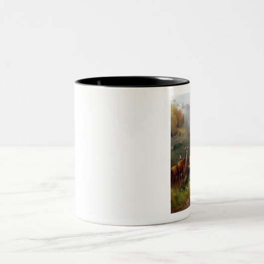 Camping der Hirschjagd Zweifarbige Tasse (Mittel)