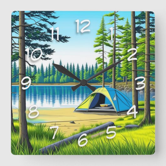 Camping der Natur im Wald Quadratische Wanduhr (Vorderseite)