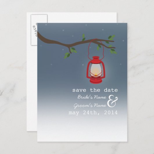 Camping der Öllampe/Abend im Freien Save the Date Ankündigungspostkarte (Vorne/Hinten)