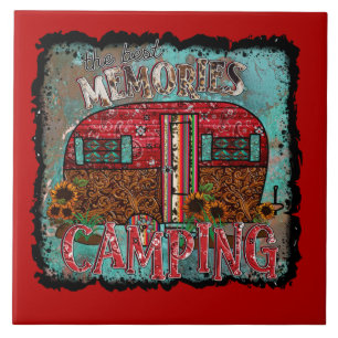 Camping Die besten Erinnerungen Retro Shabby Trail Fliese