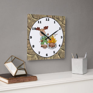 Camping Elche Cartoon Wandtuhr Quadratische Wanduhr