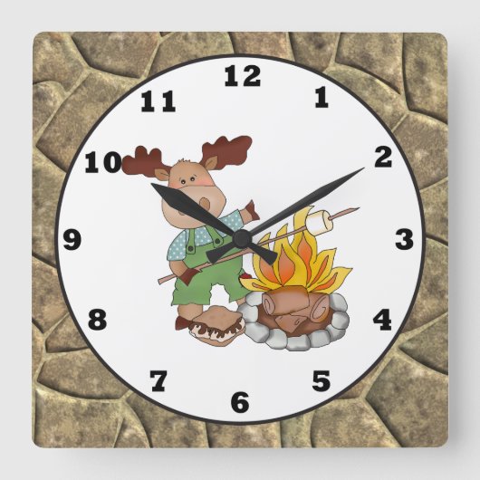 Camping Elche Cartoon Wandtuhr Quadratische Wanduhr (Vorderseite)