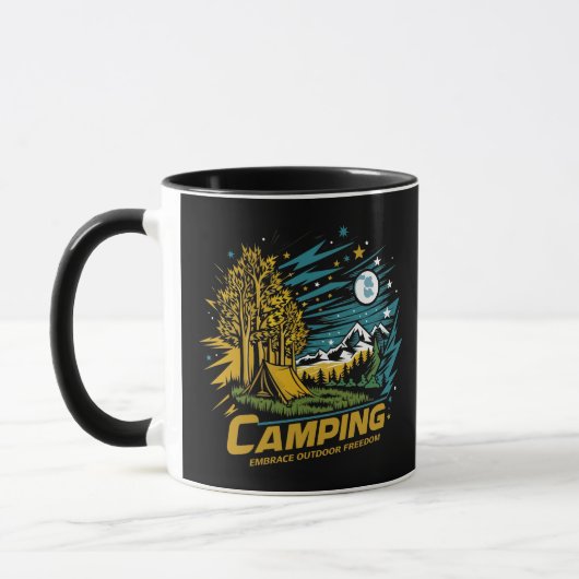 Camping Embrace Freiheit, schwarze Tasse (Links)