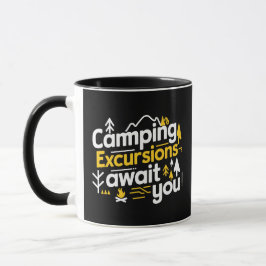 Camping Exkursionen erwarten Sie, schwarze Tasse