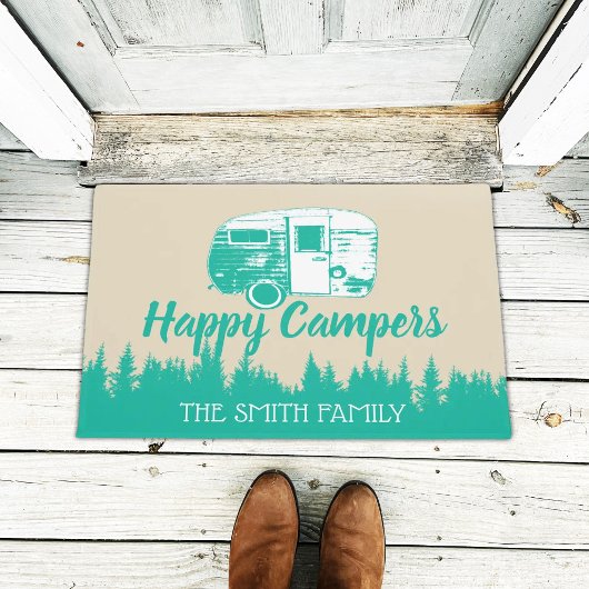 Camping Family Happy Campers Trailer & Forest Fußmatte