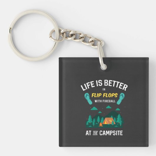 Camping - Flip Flops mit Fireball Schlüsselanhänger (Vorderseite)