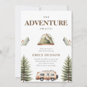 Camping Forest Watercolor Kinderdusche Einladung (Vorderseite)