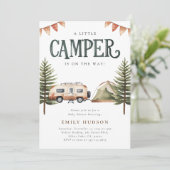 Camping Forest Watercolor Kinderdusche Einladung (Stehend Vorderseite)