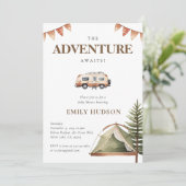 Camping Forest Watercolor Kinderdusche Einladung (Stehend Vorderseite)