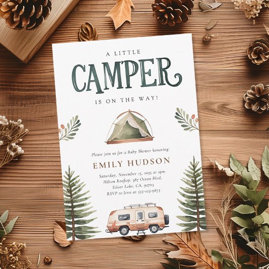 Camping Forest Watercolor Kinderdusche Einladung