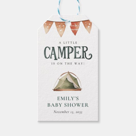 Camping Forest Watercolor Kinderdusche Geschenkanhänger (Vorderseite)