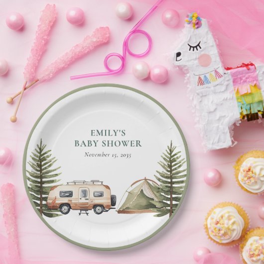 Camping Forest Watercolor Kinderdusche Pappteller (Party)