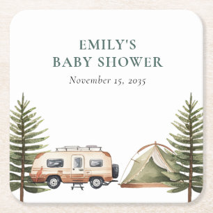 Camping Forest Watercolor Kinderdusche Rechteckiger Pappuntersetzer