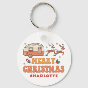 Camping Frohe Weihnachten Retro Camper Rentier Nam Schlüsselanhänger