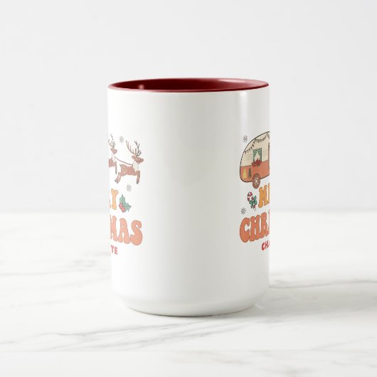 Camping Frohe Weihnachts-Rentier Personalisierter Tasse (Zentrum)