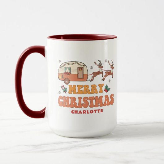 Camping Frohe Weihnachts-Rentier Personalisierter Tasse (Links)