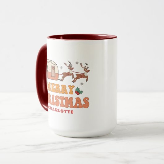Camping Frohe Weihnachts-Rentier Personalisierter Tasse (Vorderseite Links)